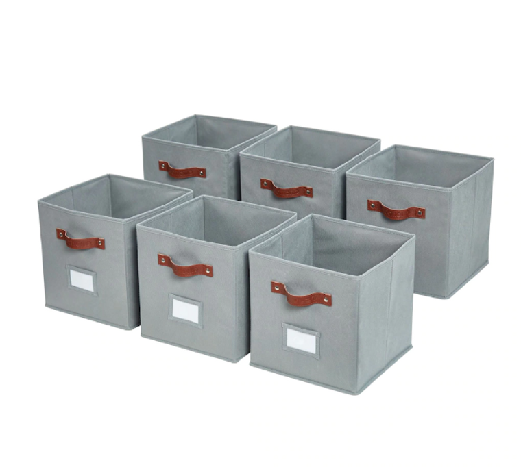 DECOMOMO Fabric Storage Cubes Closet Organizer Cubby Bins with Handles - Set of 6, 12" X 12" X 4"-A2ZHOME