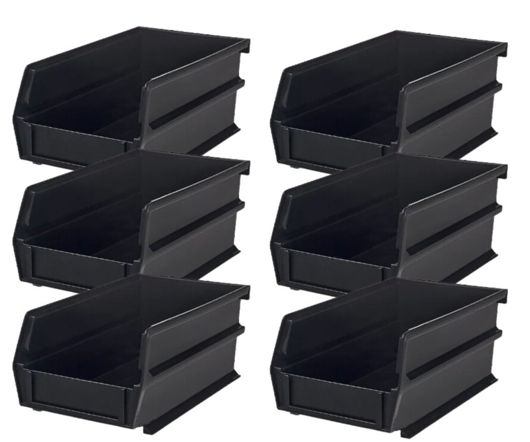 Triton 4-Compartments Medium Part Organizer LocBin 4 Hanging and Stackable Bin Wall Kit in Black (8-Piece) 9x4x12" (6/CASE) - Streamlined Storage Solution-A2ZHOME