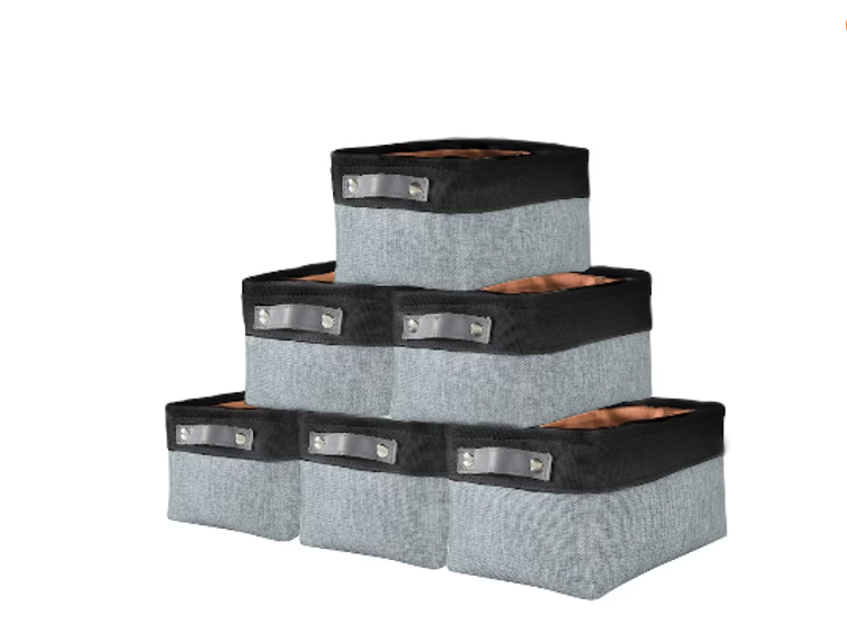 DECOMOMO Small 6 Packs Foldable Storage Bin with Handles - Grey and Black (Set of 6) - 11"x13"x6"-A2ZHOME