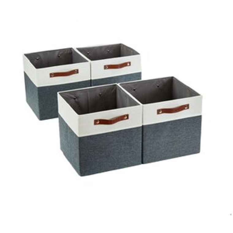 DECOMOMO 12" Cube Collapsible Sturdy Storage Bin - Slate Grey and White (Set of 4) - 13"x13"x4"-A2ZHOME
