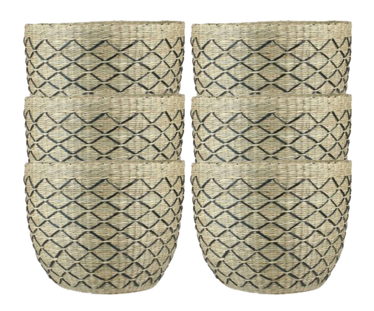 Northlight 12" Natural Brown and Black Woven Lattice Seagrass Basket - Set of 6 - 14"x18"x5"-A2ZHOME