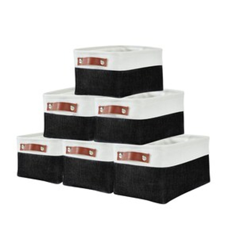 DECOMOMO Small 6 Packs Foldable Storage Bins with Handles - Black and White (Set of 6) - 11"x13"x6"-A2ZHOME