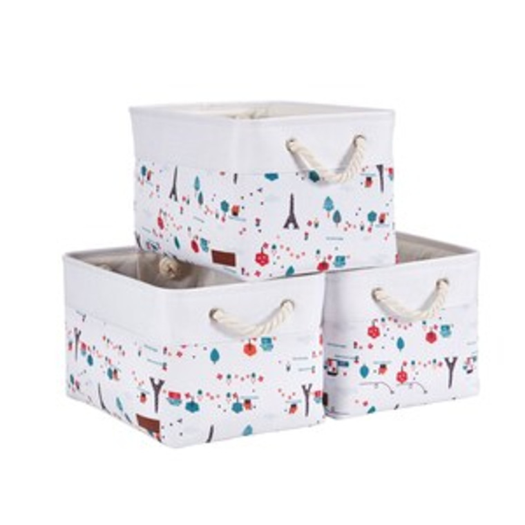 DECOMOMO Foldable Storage Bins with Cotton Rope Baskets - Eiffel Tower White (Set of 3) - 12"x16"x3"-A2ZHOME