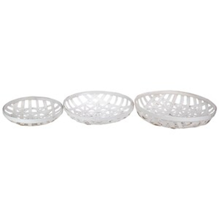 Northlight Set of 3 Snow White Lattice Tobacco Table Top Baskets - 17"x17"x5"-A2ZHOME