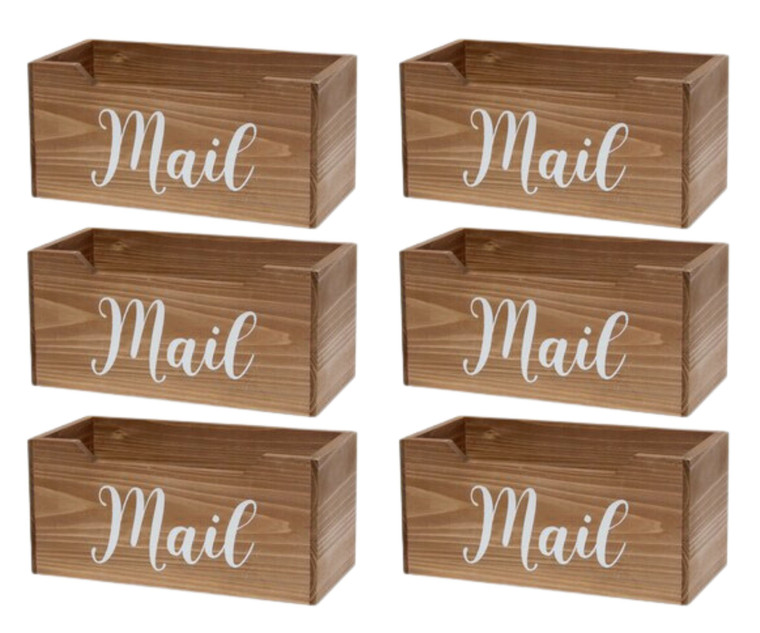 Elegant Designs 11.5 Inch Natural Rustic Wooden Tabletop Script Word "Mail" Organizer Box, Letter Holder - (Case of 6) - 7"x7"x13"-A2ZHOME