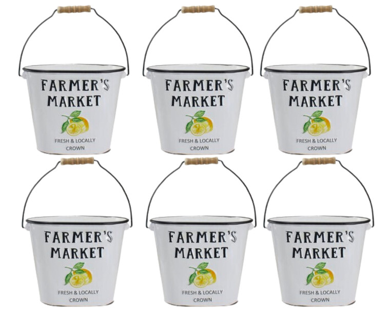 Northlight 10.5" "Farmer's Market" Lemon's Metal Bucket with Handle - White and Black (Case of 6) - 7"x11"x9"-A2ZHOME