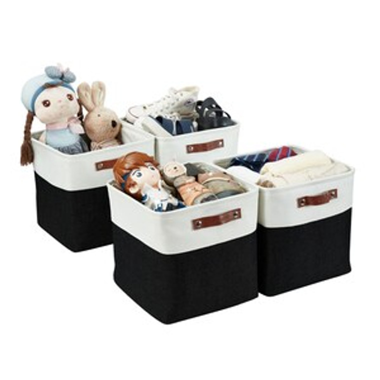 DECOMOMO Cube 12" Foldable Storage Bin with Handles - Black and White (Set of 4) - 13"x13"x4"-A2ZHOME