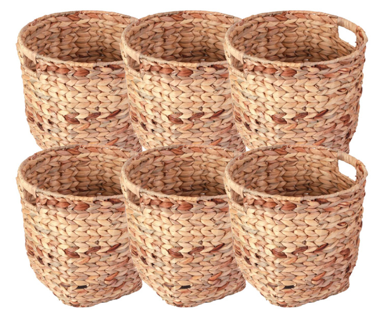 Vintiquewise Water Hyacinth Large Round Wicker Wastebasket with Cutout Handles - 18"x21"x16" (Case of 6)-A2ZHOME