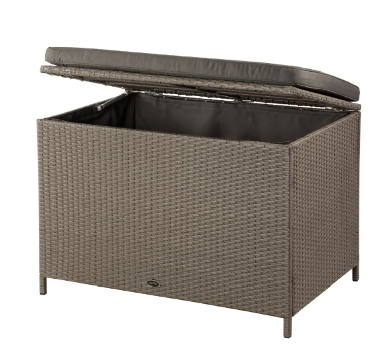 Patioflare Ferrara 10.6 cu. ft. Wicker Deck Box - Ash Brown with Dark Grey Cushion - Outdoor Storage Solution-A2ZHOME