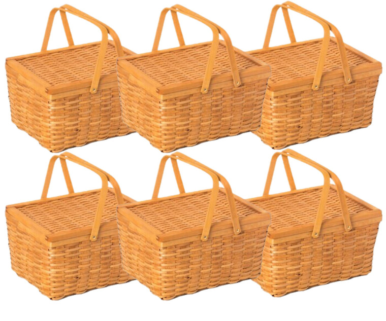 Vintiquewise Woodchip Picnic Storage Basket with Cover and Movable Handles - Large, 16" x 12" x 9" (6/CASE)-A2ZHOME