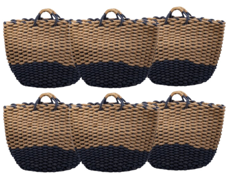 Truu Design Chunky Braided Jute Storage Basket with Handle - Navy, 14" x 17" (6/CASE)-A2ZHOME