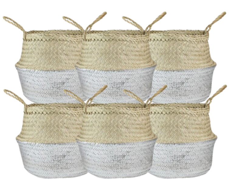 Northlight 13" Beige and Silver Seagrass Belly Wicker Basket with Handles - 11" x 13" x 9" - (6/CASE)-A2ZHOME