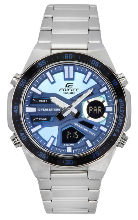 Casio Edifice Analog Digital Stainless Steel Blue Dial Quartz Efv-c110d-2b 100m Men's Watch