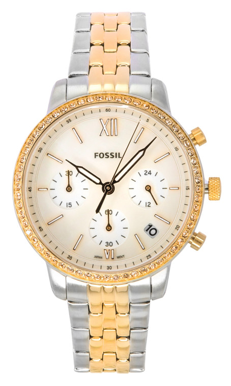 Fossil Neutra Chronograph Two Tone Stainless Steel White Mother Of Pearl Dial Quartz Es5279 Women's Watch