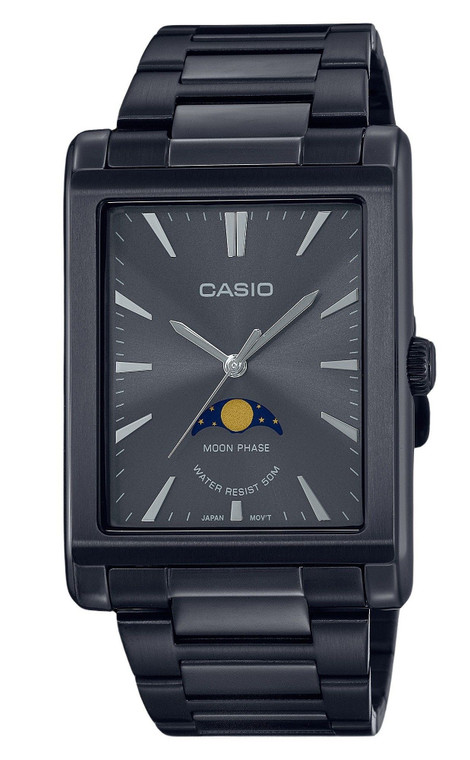 Casio Standard Analog Moon Phase Stainless Steel Black Dial Quartz Mtp-m105b-1a Men's Watch