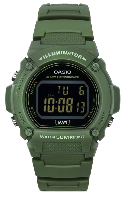 Casio Standard Illuminator Digital Green Resin Strap Quartz W-219hc-3b Men's Watch