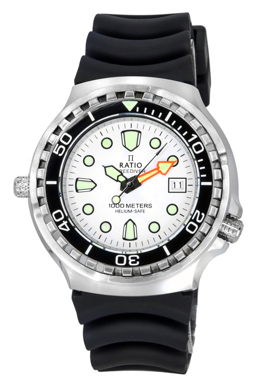 Ratio Freediver Helium Safe Sapphire Quartz White Dial 1038ef102v-wht 1000m Men's Watch