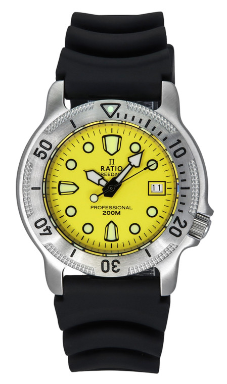Ratio Freediver Professional Sapphire Yellow Dial Quartz 22ad202-ylw 200m Men's Watch