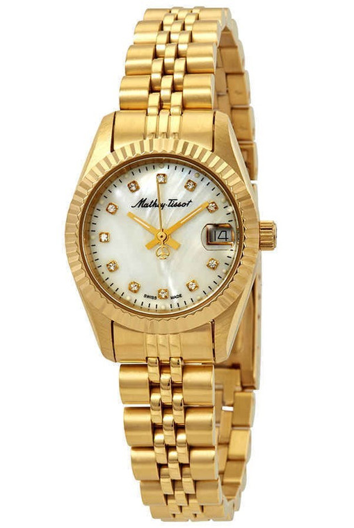 Mathey-tissot Mathy Ii Gold Tone Stainless Steel Mother Of Pearl Dial Quartz D710pi Women's Watch