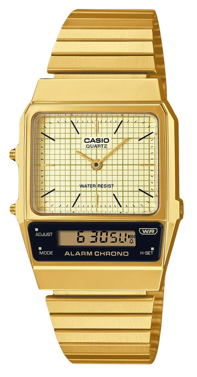 Casio Vintage Analog Digital Gold Ion Plated Stainless Steel Beige Dial Quartz Aq-800eg-9a Unisex Watch
