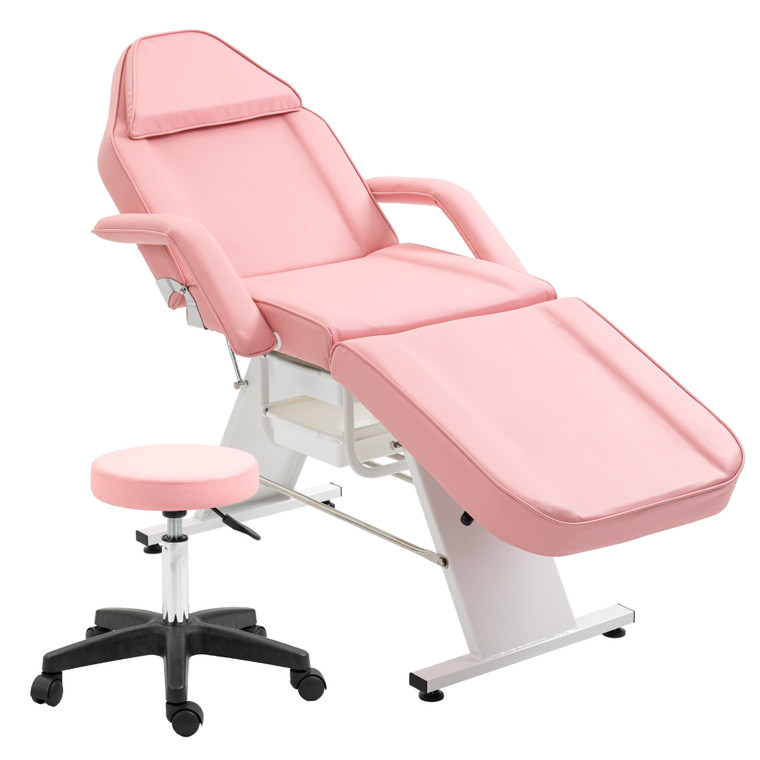 A2ZHOME Massage Salon Tattoo Chair with Two Trays - Multi-Purpose 3-Section Esthetician Bed with Hydraulic Stool