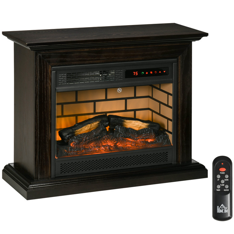 A2ZHOME 31" Electric Fireplace with Dimmable Flame Effect, Log Hearth, Remote Control, 1400W Freestanding Heater, Brown