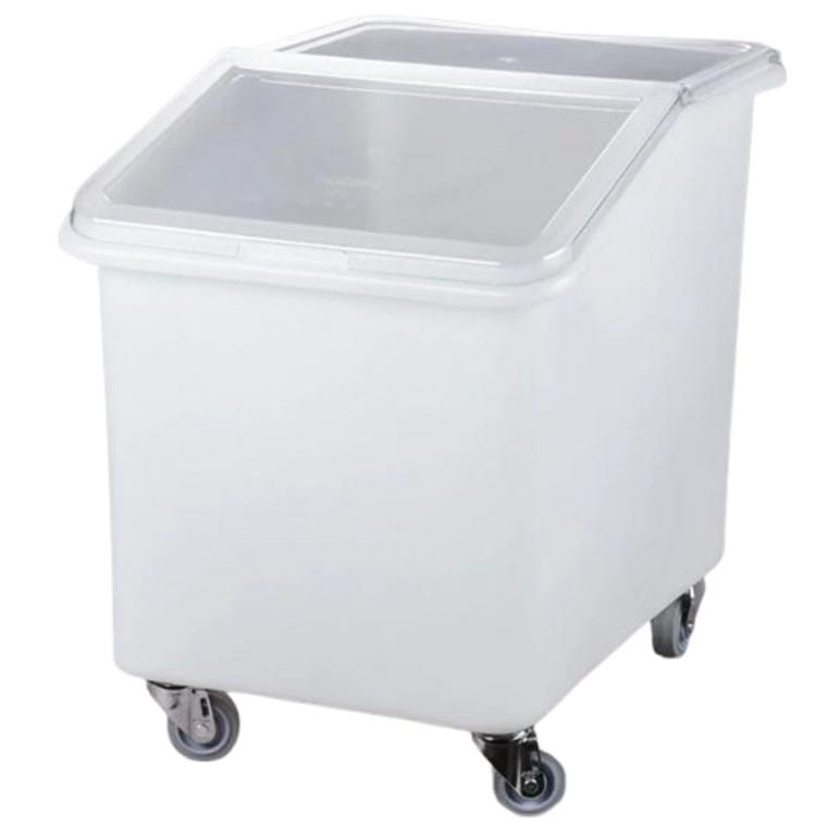a2zhospo 37 Gallon / 590 Cup White Slant Top Mobile Ingredient Storage Bin with 2-Piece Sliding Lid & S-Hook