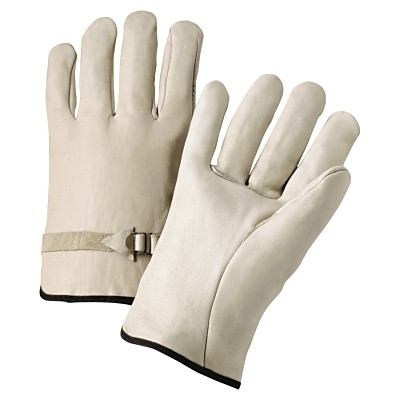 ORS Nasco Anchor Brand Quality Grain Cowhide Leather Driver Gloves, Large, Unlined, Natural, Pull Strap Back