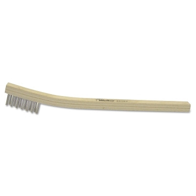 Weiler® Small Hand Scratch Brush, 7-1/2 in, 3 X 7 Rows, Stainless Steel Wire, Curved Wood Handle