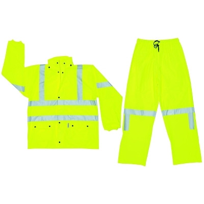 MCR Safety Luminator™ Class III Rain Suit, 0.4 mm Polyurethane, Fluorescent Lime, Large