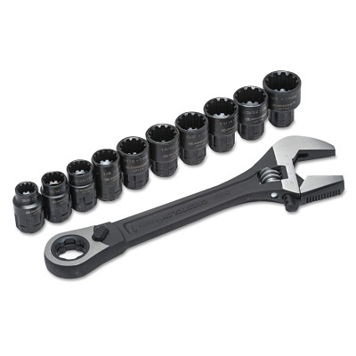 Apex Tool Group Crescent® Pass-Thru™ X6™ Black Oxide Adjustable Wrench and Spline Socket Set, 11 PC