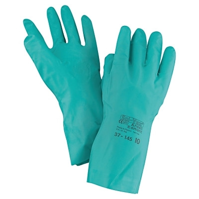Ansell AlphaTec® Solvex® 37-145 Nitrile Gloves, Gauntlet Cuff, Unlined, Size 10, Green, 11 mil