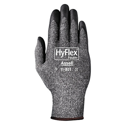 Ansell HyFlex® 11-801 Nitrile Foam Palm Coated Gloves, Size 10, Black/Daark Grey
