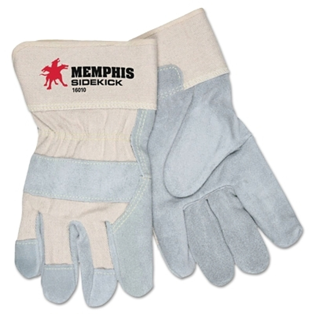 MCR Safety Sidekick® Select Side Split Leather Palm Work Gloves, 16010, Unlined, 2.5 in Cuff, Medium