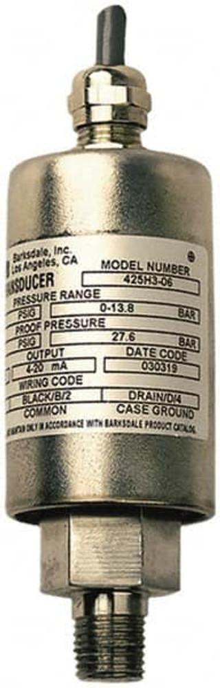 Barksdale 423T4-04-A 100 Max psi, ±0.25% Accuracy, 1/4-18 NPT (Male) Connection Pressure Transducer