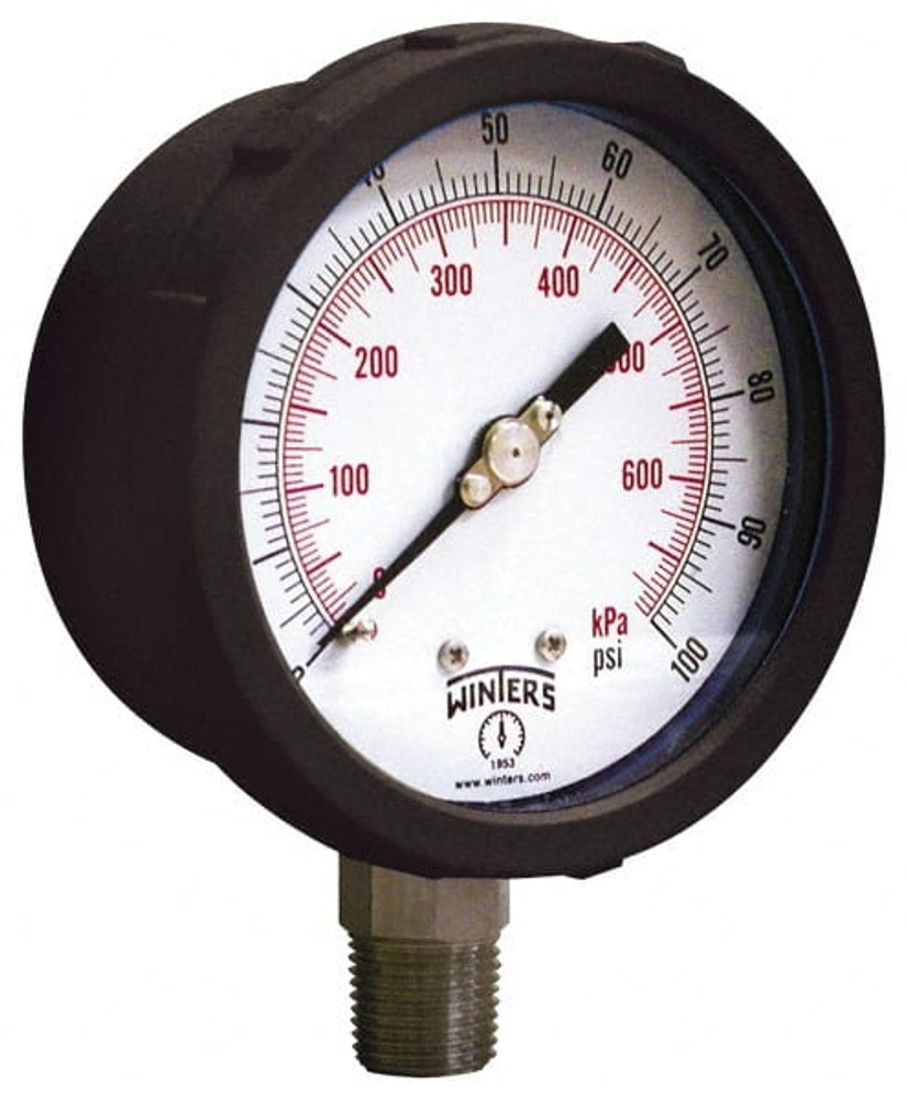 Winters PCC605C3Y4SGC Pressure Gauge: 4" Dial, 1/4" Thread, Lower Mount