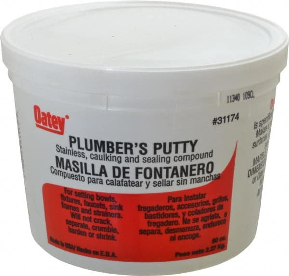 Oatey 31174 Putty; Type: Plumber's Putty ; Container Size: 5 Lbs. ; For Use With: & Strainer Baskets; Frames; faucets ; Color: Silver ; PSC Code: 8040 ; Product Service Code: 8040