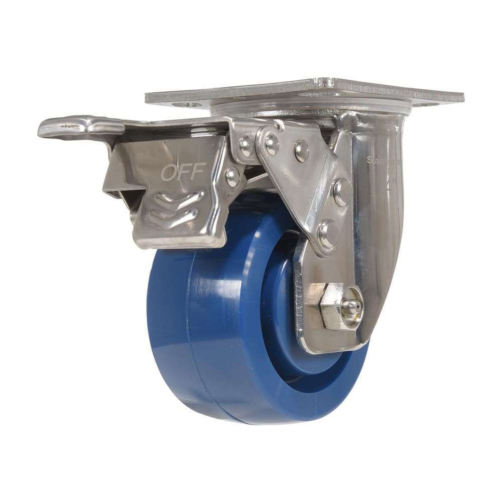 Vestil CST-F-SS-4X2SP- Standard Casters; Mount: With Holes; Bearing Type: Plain; Wheel Diameter (Inch): 4; Wheel Width (Inch): 2; Load Capacity (Lb. - 3 Decimals): 800.000; Wheel Material: Polyurethane; Wheel Color: Dark Blue; Overall Height (Inch): 