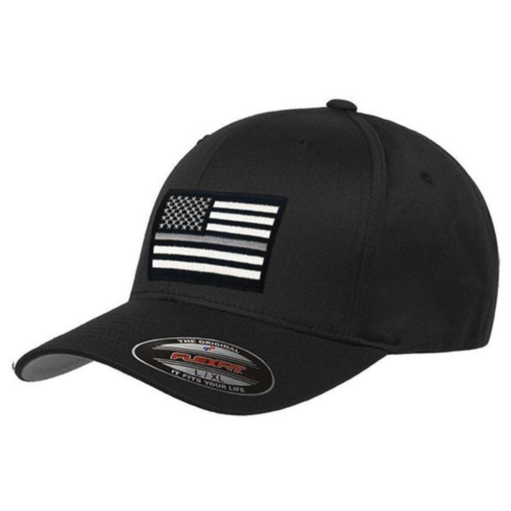 Thin Blue Line FLEXFIT-TSL-BLACK-L FlexFit Hat - Thin Silver Line Flag
