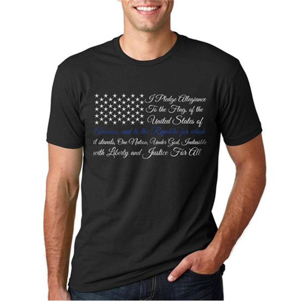 Thin Blue Line MEN-TBL-POA-BLACK-XL T-Shirt - Pledge of Allegiance Thin Blue Line Flag