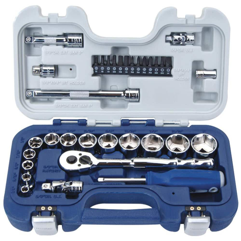Williams JHW50603B Combination Hand Tool Sets; Set Type: Basic ; Number Of Pieces: 34 ; Measurement Type: SAE ; Drive Size: 1/4, 3/8 ; Tool Finish: Chrome ; Container Type: Molded Plastic Case