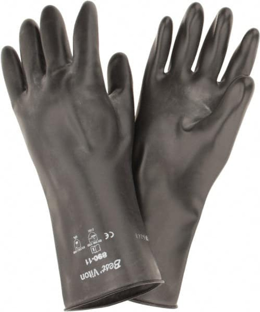SHOWA 890-11 Chemical Resistant Gloves: 2X-Large, 28 mil Thick, Viton-Coated, Viton, Unsupported