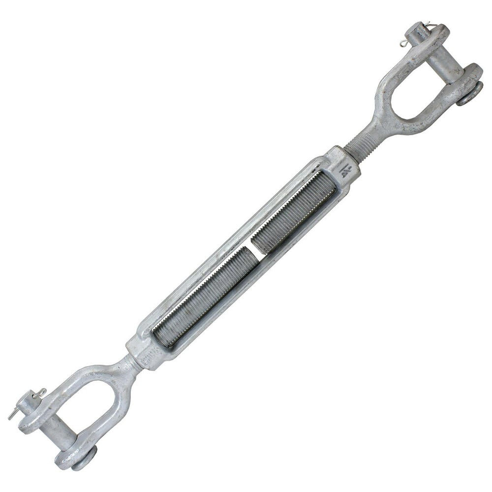 US Cargo Control JJTBGV114X12 Turnbuckles; Turnbuckle Type: Jaw & Jaw ; Working Load Limit: 15200 lb ; Thread Size: 1-1/4-12 in ; Turn-up: 12in ; Closed Length: 29.54in ; Material: Steel