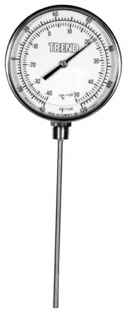 Wika 51060A002A4SF Bimetal Dial Thermometer: -40 to 120 ° F, 6" Stem Length