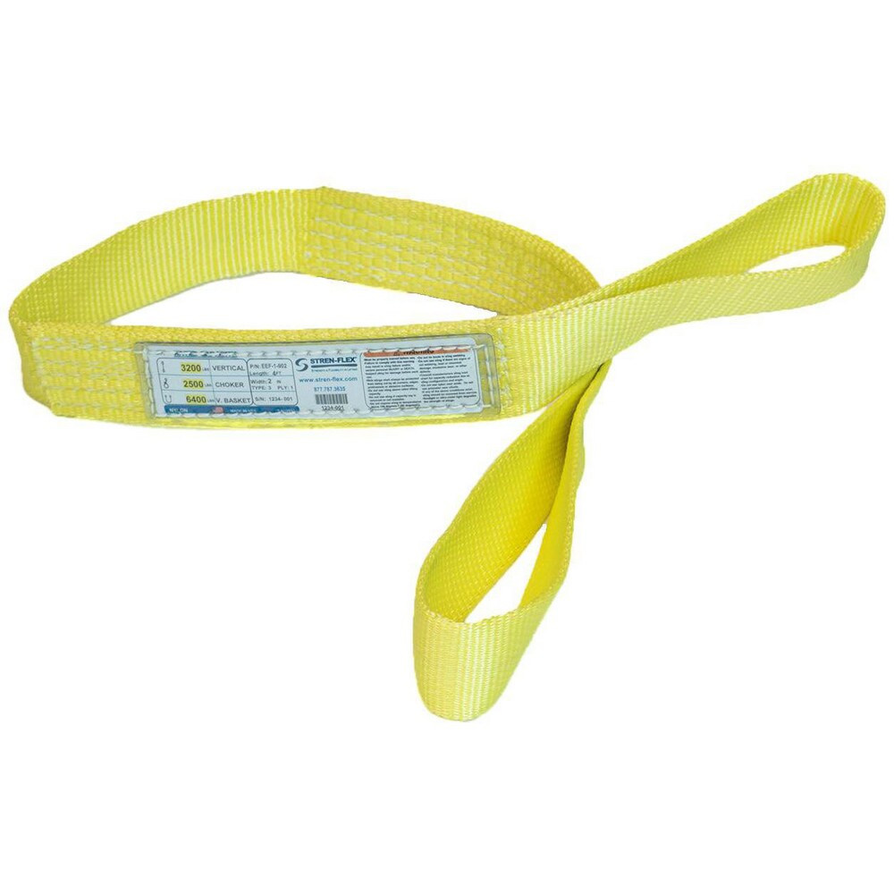 Stren-Flex EEF-1-902-10 Eye & Eye Sling: 2" Wide, 10' Long, 3,200 lb Vertical, 2,500 lb Choker, 6,400 lb Basket, Nylon