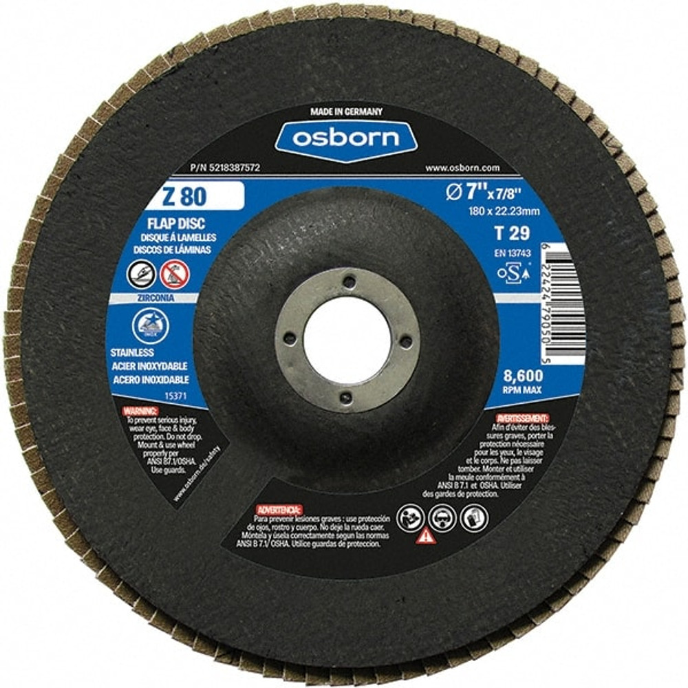 Osborn 5218387572 Flap Disc: 7/8" Hole, 80 Grit, Zirconia Alumina, Type 29