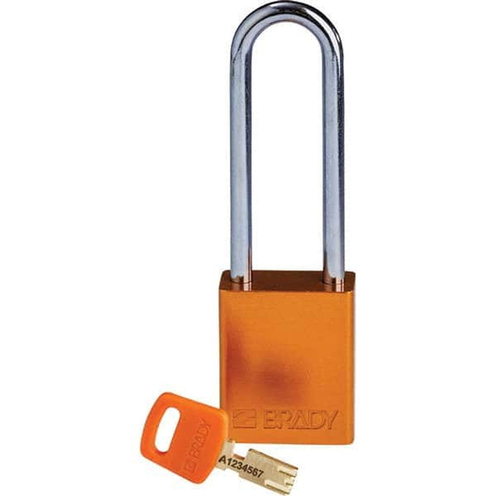 Brady 150306 Lockout Padlock: Keyed Different, Aluminum, 3" High, Steel Shackle, Orange