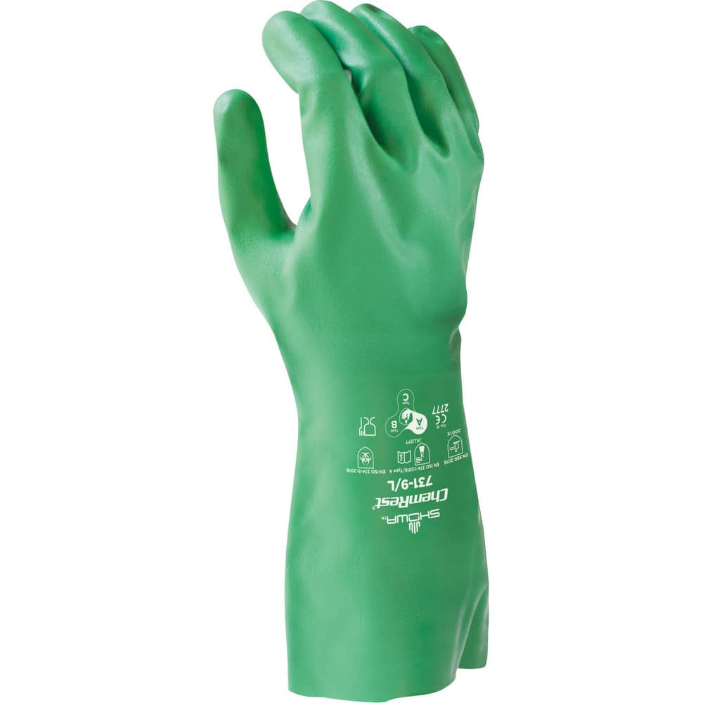 SHOWA 731-09 Chemical Resistant Gloves; Glove Type: General Purpose Chemical-Resistant ; Material: Nitrile ; Numeric Size: 9 ; Thickness: 15mil ; Supported or Unsupported: Unsupported ; Men's Size: X-Large