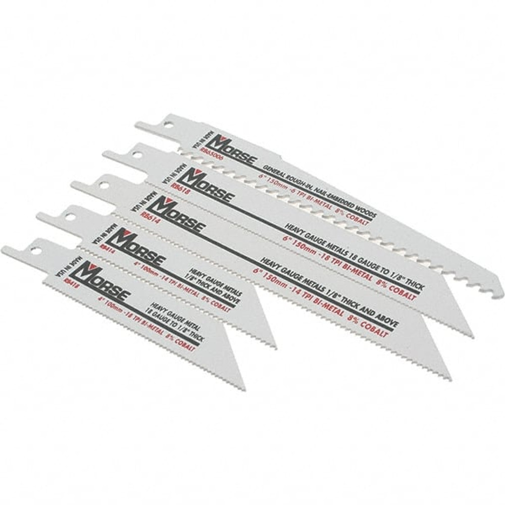 M.K. MORSE 403030 5 Pieces, 4" to 6" Long x 0.035" to 0.05" Thickness, Bi-Metal Reciprocating Saw Blade Set