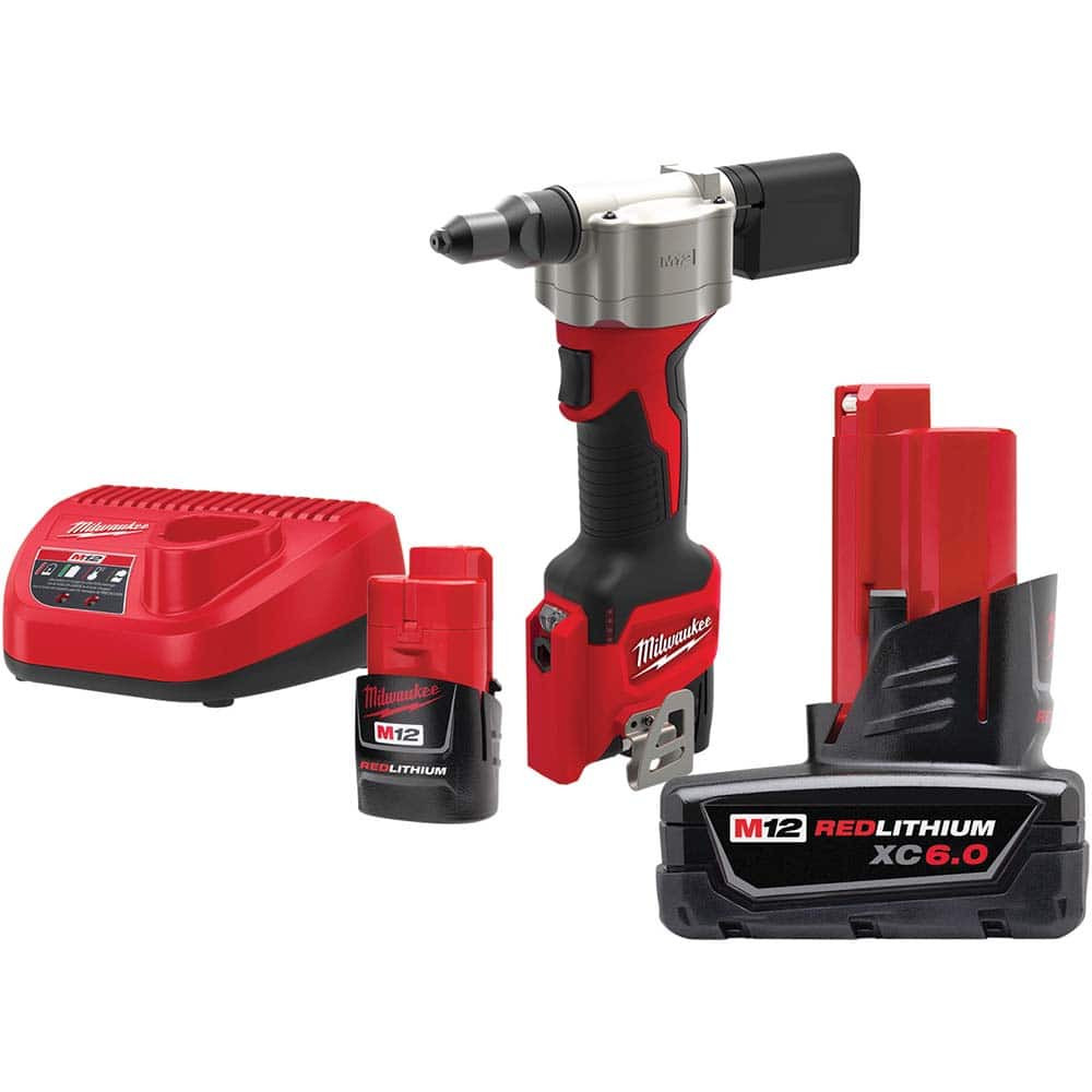 Milwaukee Tool 4609353/3358953 Cordless Riveters; Fastener Type: Cordless Electric Riveter; Stroke Length: 0.8 in; Pull Force: 2000 lb; Overall Length: 6.5 in; Closed End Rivet Capacity: All up to 3/16; Voltage: 12 V; Mandrel Collection: Yes; Stroke 